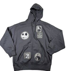 Disney Nightmare Before Christmas Gray Full Zip Hoodie Jack & Sally Patches - M